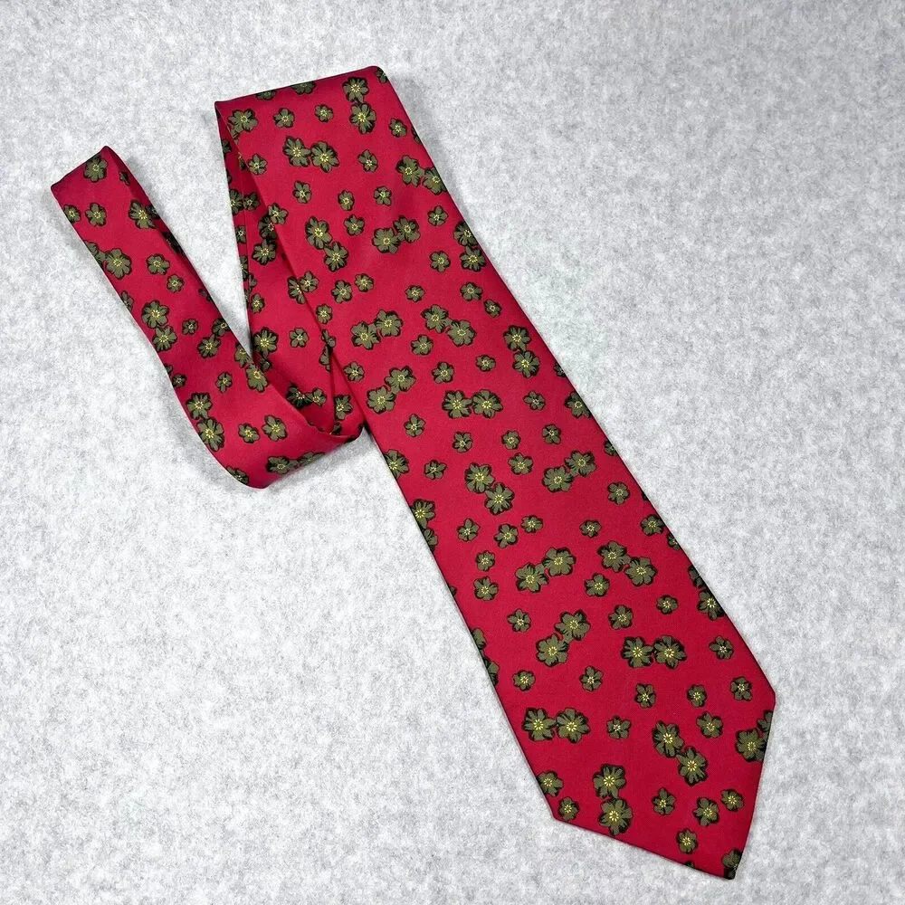 Banana Republic Mens 100%‎ Silk Tie Red Floral Geometric Necktie Made In Italy
